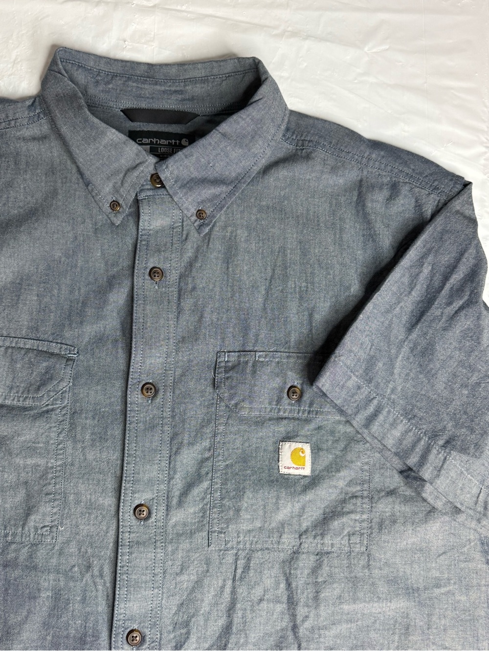 Carhartt Loose Fit Chambray Button Up Shirt Mens 2XL Workwear Short Sleeve